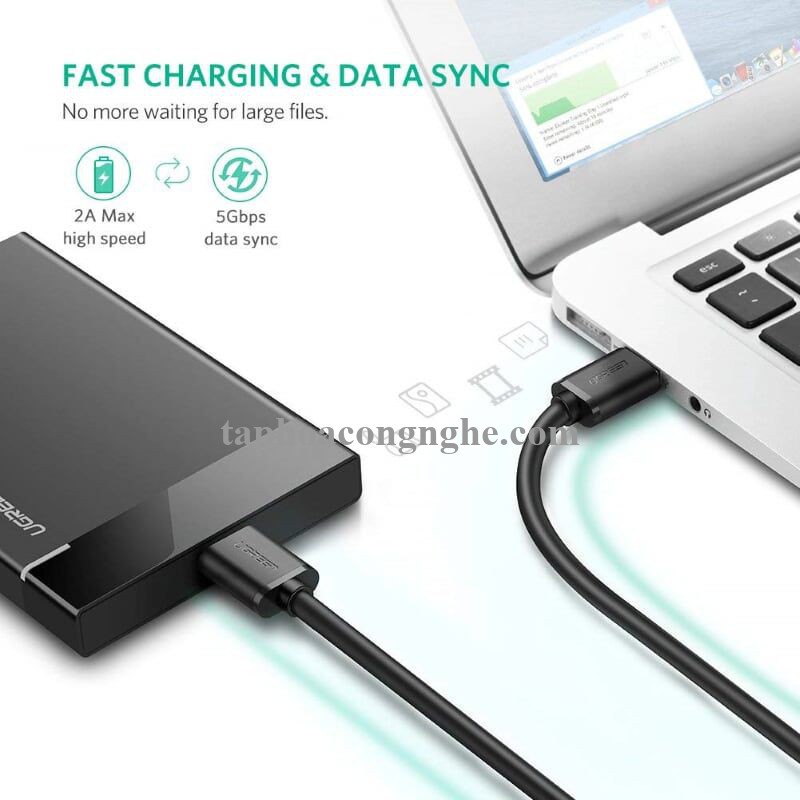 Ugreen 10840 0.5M màu Đen Cáp USB 3.0 sang MICRO USB 3.0 cho ổ cứng US130 30010840